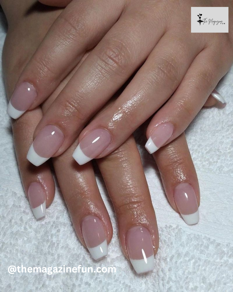 White French Tip Nails on Long Square Shape