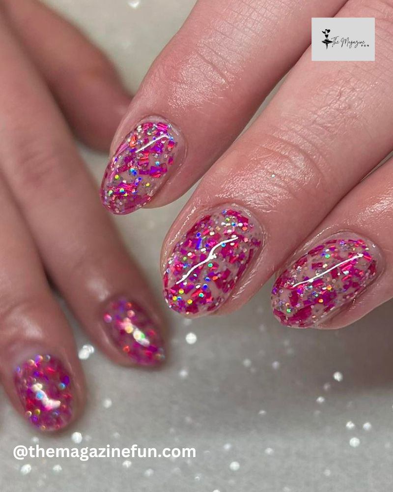 Pink Glitter Nails with a Clear Base