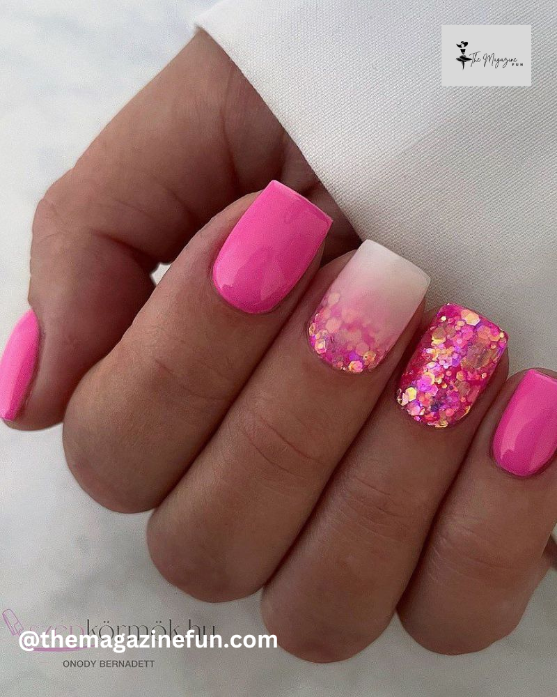 Hot Pink Sparkly Nails