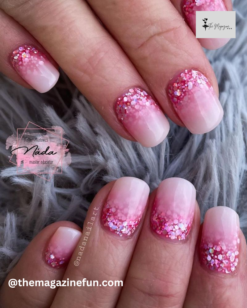 Milky White & Pink Glitter Nails