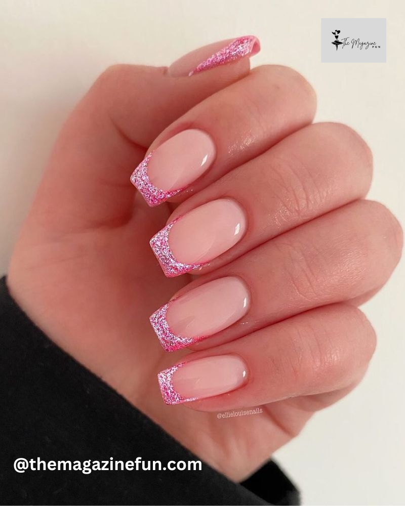 Pink Glitter French Nails